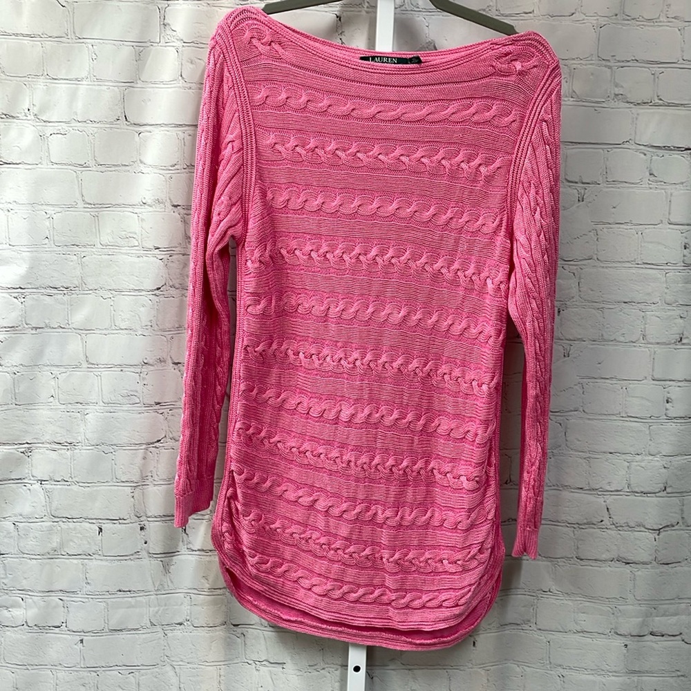 Lauren Ralph Lauren pink cable knit round hem XL sweater